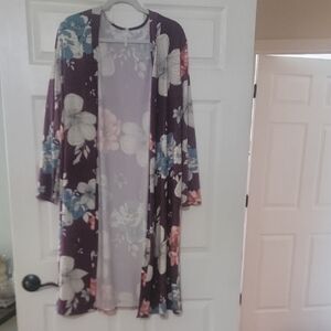 Floral Open-Front Kimono Cardigan - Purple